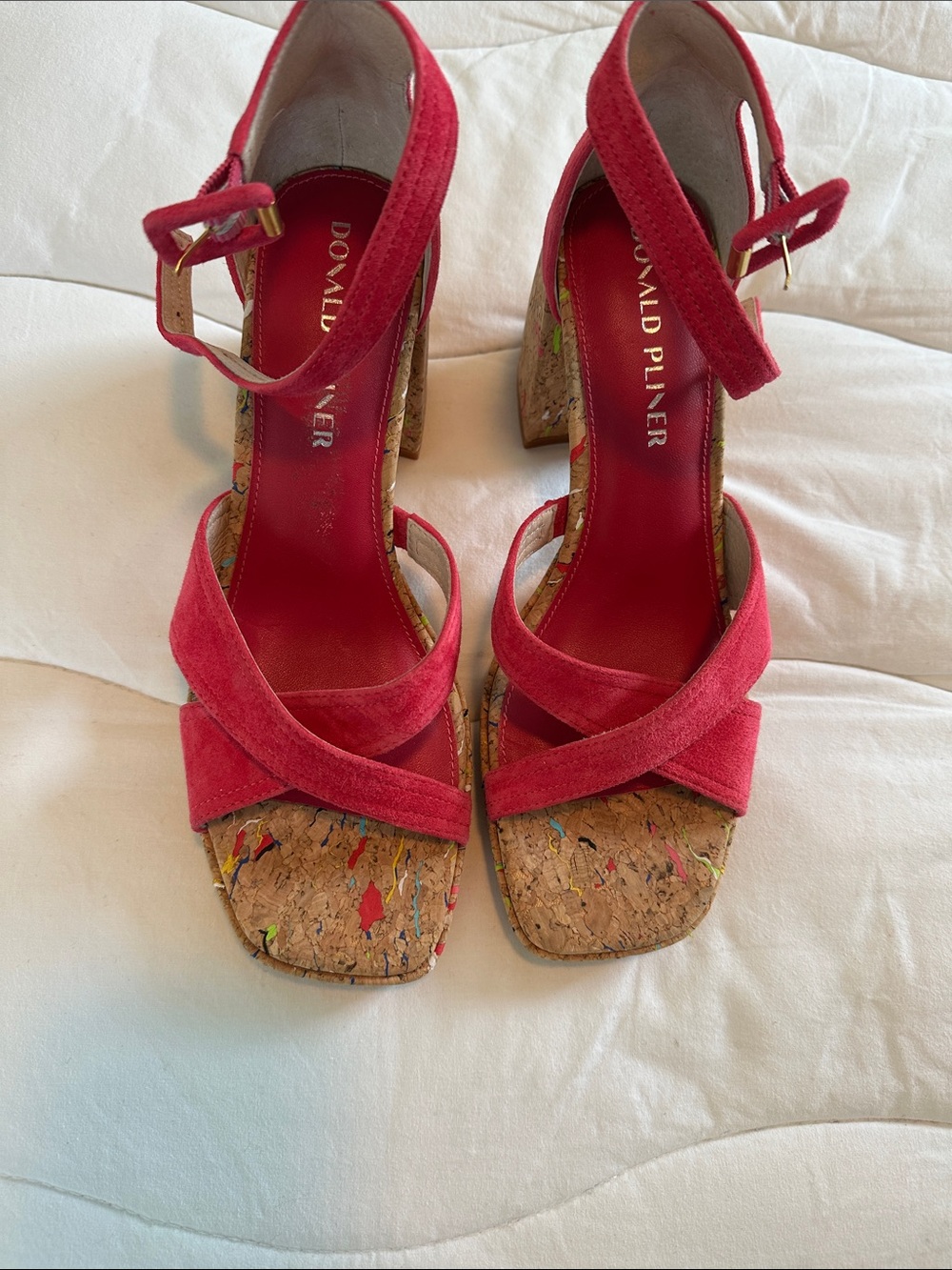 Donald J. Pliner Pink suede Trista Cork Block Heel Sandals
